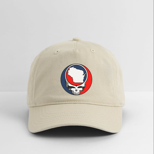 Wisconsin Map Stealie Grateful Dead Dad Hat - khaki