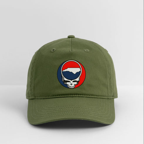 North Carolina Map Stealie Grateful Dead Dad Hat - olive green