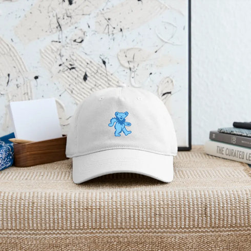 Blue Dancing Bear Grateful Dead Stealie Dad Hat - white