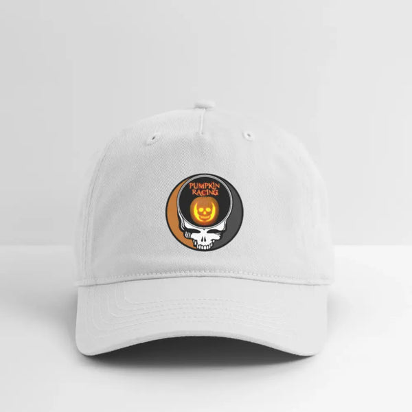 Pumpkin Racing Stealie Grateful Dead Dad Hat - white