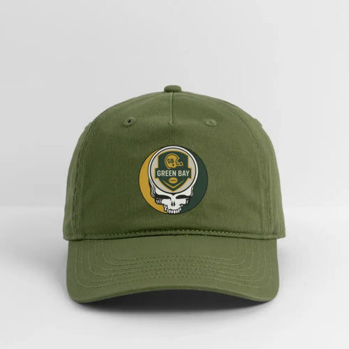 Green Bay Packers Grateful Dead Stealie Dad Hat - olive green