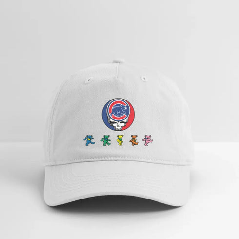 Chicago Cubs Dancing Bears Grateful Dead Stealie Dad Hat - white