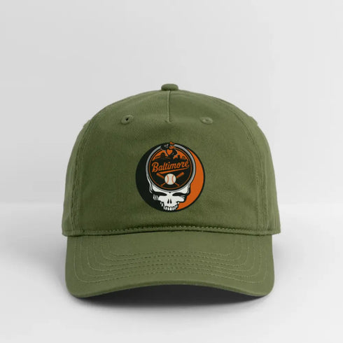 Baltimore Orioles Grateful Dead Stealie Dad Hat - olive green
