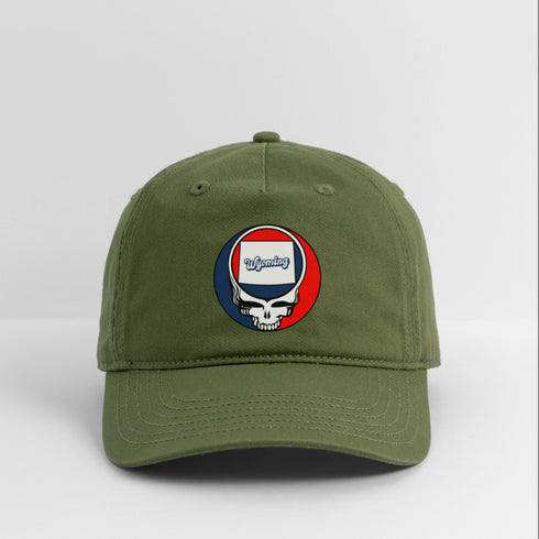 Wyoming Map Stealie Grateful Dead Dad Hat - olive green