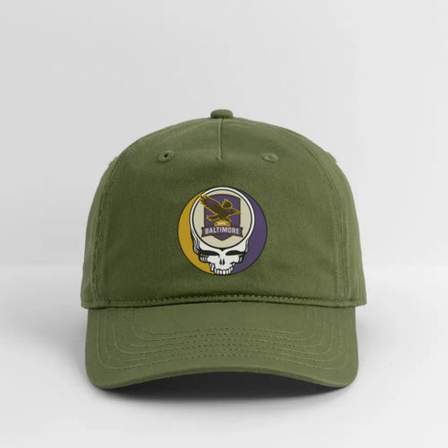 Baltimore Ravens Grateful Dead Stealie Dad Hat - olive green