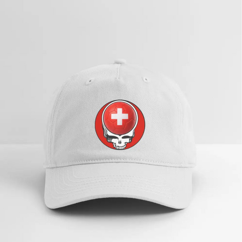2026 Switzerland World Cup Grateful Dead Stealie Dad Hat - white