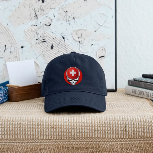 2026 Switzerland World Cup Grateful Dead Stealie Dad Hat - navy