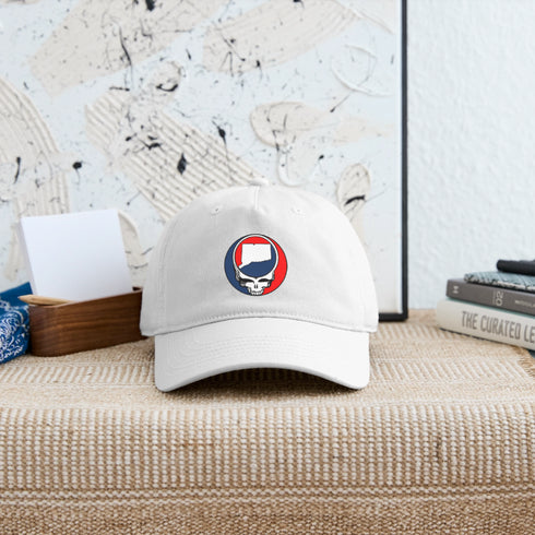 Connecticut Map Stealie Grateful Dead Dad Hat - white
