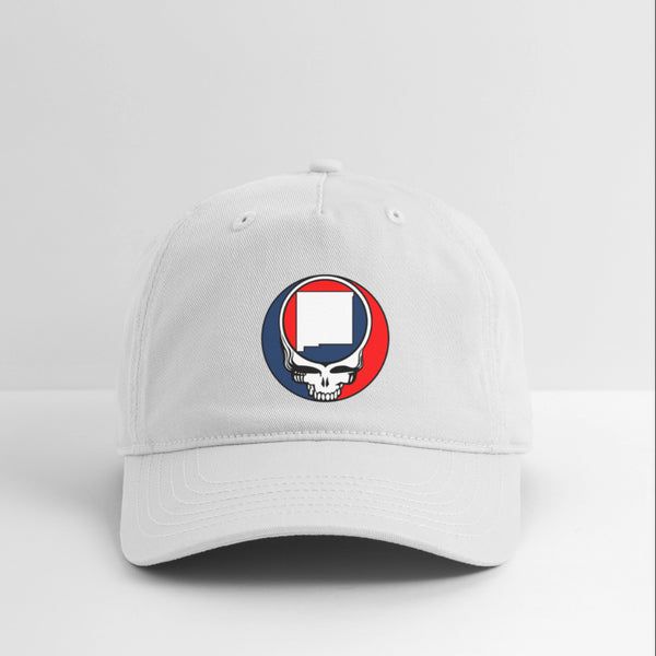 New Mexico Map Stealie Grateful Dead Dad Hat - white