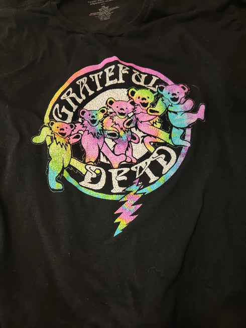Grateful Dead - Modern Grateful Dead Dancing Bears and Bolt Tie-Dye Graphic on Black tee (Size XXL) - Excellent Condition (#152) - StealieShop
