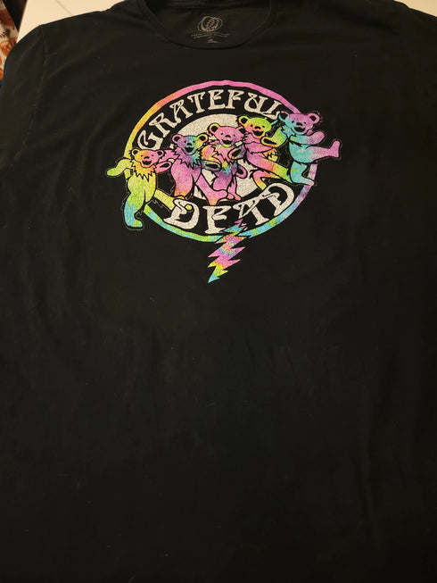 Grateful Dead - Modern Grateful Dead Dancing Bears and Bolt Tie-Dye Graphic on Black tee (Size XXL) - Excellent Condition (#152) - StealieShop