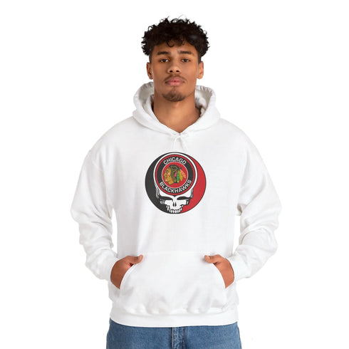 Chicago Blackhawks Grateful Dead Unisex Heavy Blend Hoodie StealieShop