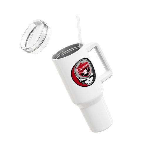 Grateful Dead - Cincinnati Reds "Fat Man" Tumbler, Double Insulated 40oz Travel Mug - StealieShop