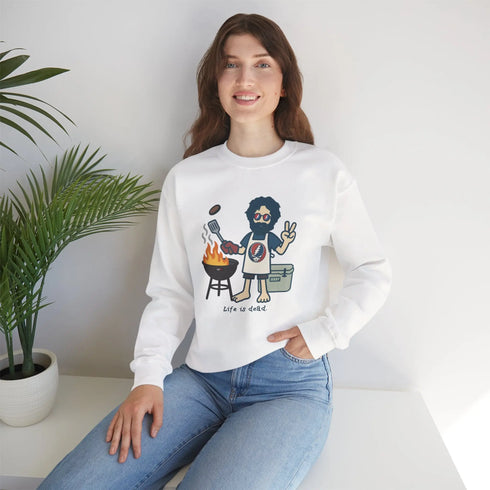 Grateful Dead - Grillin' Jerry | Life is dead. Crewneck Sweatshirt - StealieShop