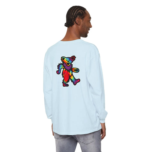 Grateful Dead - Grateful Dead Tie Dye Dancing Bear Two Sided Vineyard Collection Garment-dyed Long Sleeve T-Shirt - StealieShop