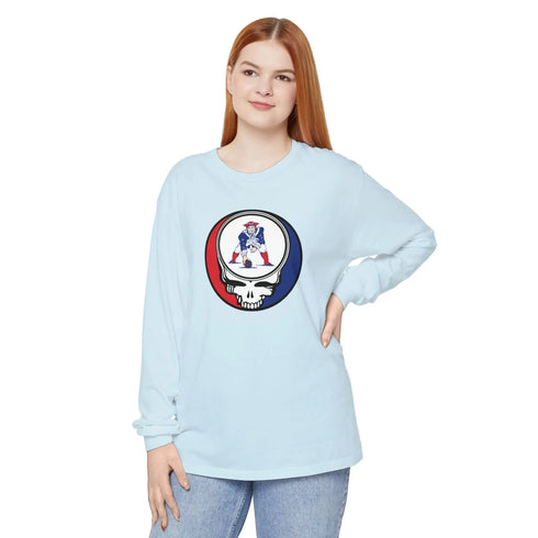 Grateful Dead - New England Patriots "Pat the Patriot" Vineyard Collection Unisex Garment-dyed Long Sleeve - StealieShop