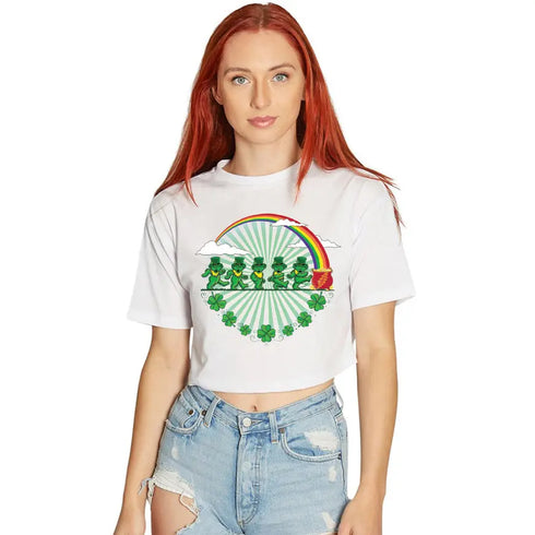 Grateful Dead - St. Paddy's Rainbow & Bears Cropped Tee - StealieShop