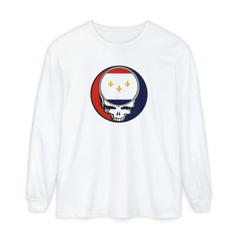 Grateful Dead - New Orleans Flag Stealie Garment-Dyed Long Sleeve T-Shirt - StealieShop