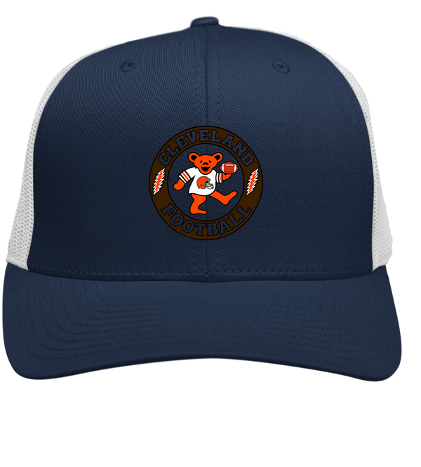 Cleveland Football Dancing Bear Stealie Grateful Dead Trucker Cap - Navy | White
