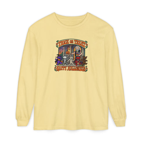 Trick-Or-Treating at Jerry's Place Garment-Dyed Long Sleeve T-Shirt