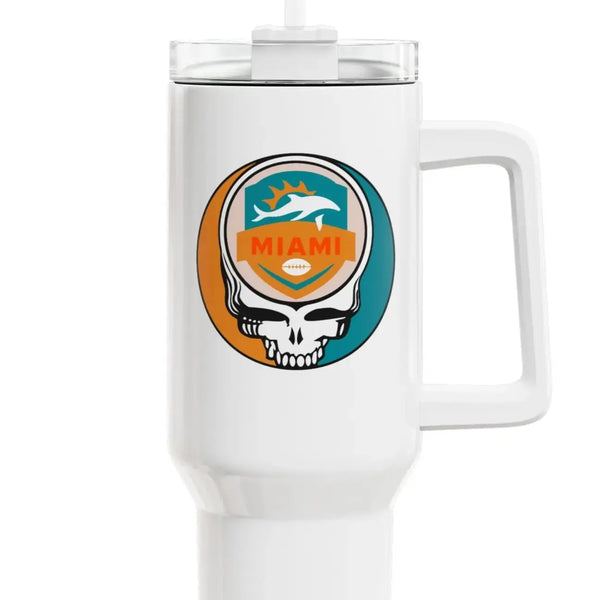 Grateful Dead - The Gridiron Collection: Miami Dolphins Stealie "Fat Man" Tumbler, Double Insulated 40oz Travel Mug - NFL - StealieShop