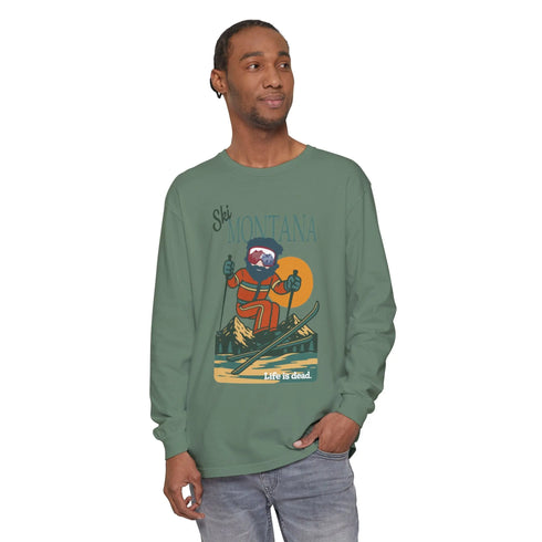 Grateful Dead - Ski Montana - Life is dead. Mountain Collection Garment-Dyed Long Sleeve T-Shirt - StealieShop