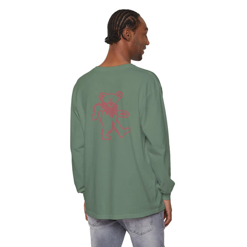 Grateful Dead - Grateful Dead Dancing Bear Two-Sided Vineyard Collection Garment-dyed Long Sleeve T-Shirt - StealieShop