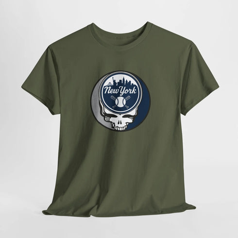 Grateful Dead - Front + Back Print - New York Yankees Stealie / Dancing Bear T-Shirt - MLB - StealieShop