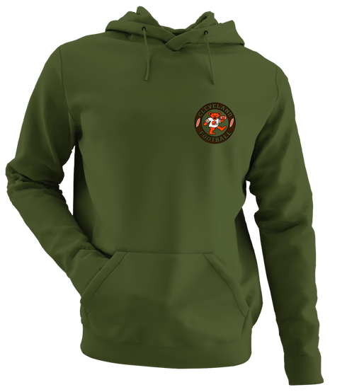 Cleveland Football Dancing Bear - Premium Grateful Dead Left Chest Hoodie - Military Green