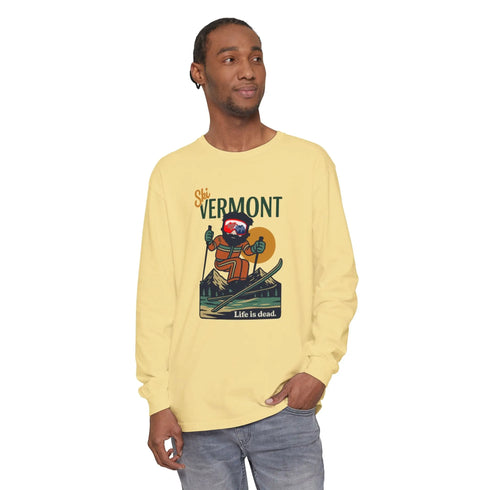 Grateful Dead - Ski Vermont - Life is dead. Mountain Collection Garment-Dyed Long Sleeve T-Shirt - StealieShop