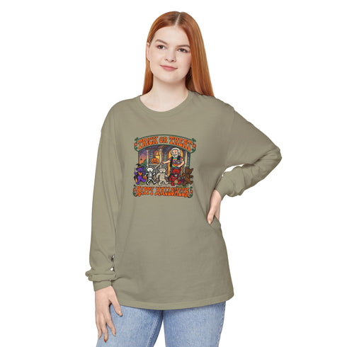 Trick-Or-Treating at Jerry's Place Garment-Dyed Long Sleeve T-Shirt