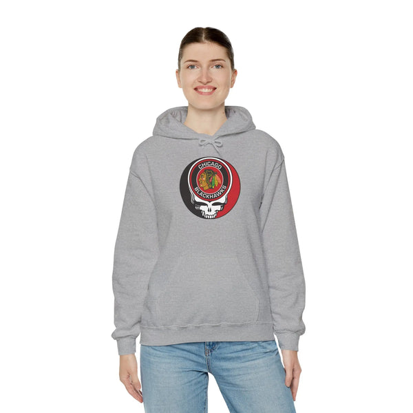 Chicago Blackhawks Grateful Dead Unisex Heavy Blend Hoodie StealieShop