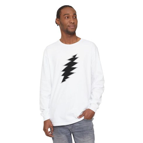 Grateful Dead - Black Bolt Garment-Dyed Long Sleeve T-Shirt - StealieShop