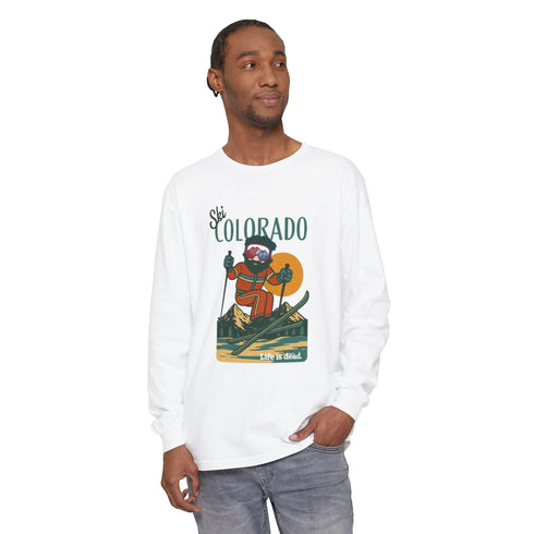 Grateful Dead - Ski Colorado - Life is dead. Mountain Collection Garment-Dyed Long Sleeve T-Shirt - StealieShop