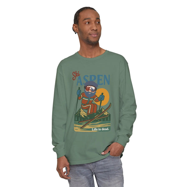 Grateful Dead - Ski Aspen - Life is dead. Mountain Collection Garment-Dyed Long Sleeve T-Shirt - StealieShop