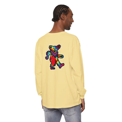 Grateful Dead - Grateful Dead Tie Dye Dancing Bear Two Sided Vineyard Collection Garment-dyed Long Sleeve T-Shirt - StealieShop