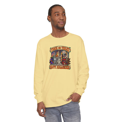 Trick-Or-Treating at Jerry's Place Garment-Dyed Long Sleeve T-Shirt