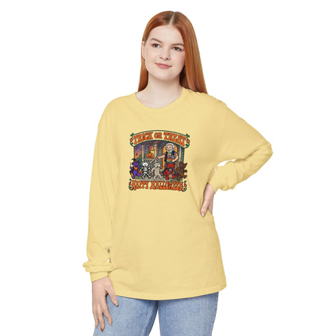 Trick-Or-Treating at Jerry's Place Garment-Dyed Long Sleeve T-Shirt