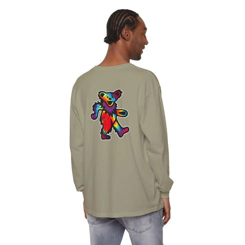 Grateful Dead - Grateful Dead Tie Dye Dancing Bear Two Sided Vineyard Collection Garment-dyed Long Sleeve T-Shirt - StealieShop