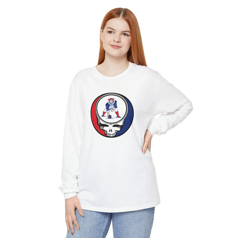 Grateful Dead - New England Patriots "Pat the Patriot" Vineyard Collection Unisex Garment-dyed Long Sleeve - StealieShop