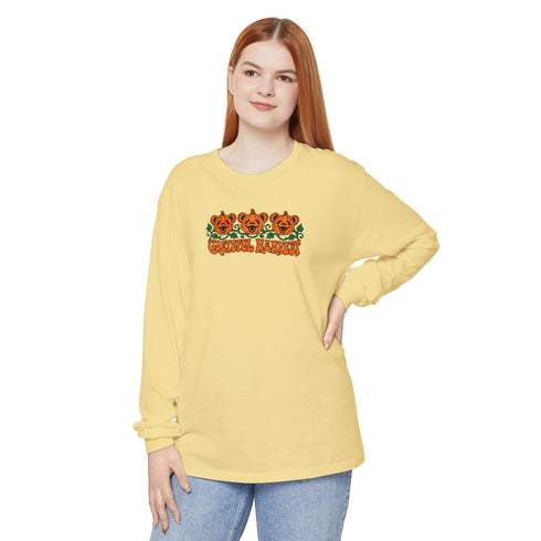 Pumpkin Bears Garment-Dyed Long Sleeve T-Shirt