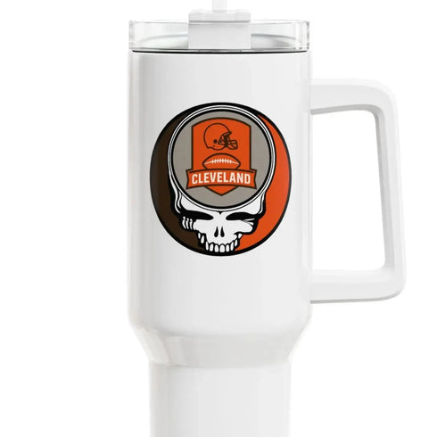 Grateful Dead - The Gridiron Collection: Cleveland Browns Stealie "Fat Man" Tumbler, Double Insulated 40oz Travel Mug - NFL - StealieShop