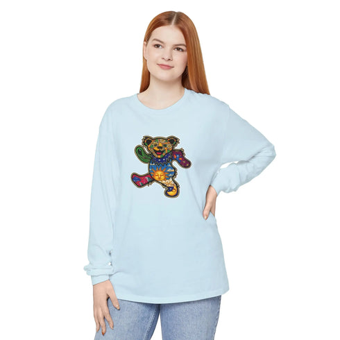 Grateful Dead - Patchwork Bear Vineyard Collection Garment-dyed Long Sleeve T-Shirt - StealieShop