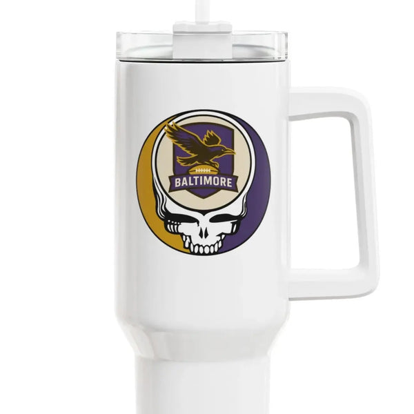 Grateful Dead - The Gridiron Collection: Baltimore Ravens Stealie "Fat Man" Tumbler, Double Insulated 40oz Travel Mug - NFL - StealieShop