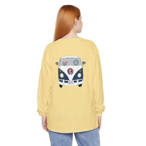 Grateful Dead - Jerry's Takin' The Bus Two-Sided Vineyard Collection Garment-dyed Long Sleeve T-Shirt - StealieShop