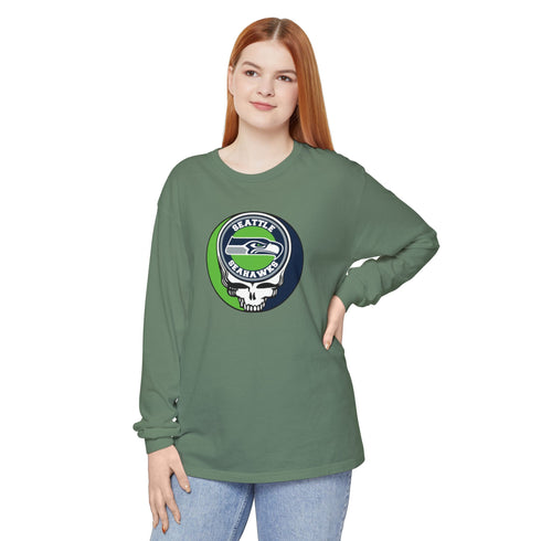 Seattle Seahawks Logo Stealie Vineyard Collection Unisex Garment-Dyed Long Sleeve