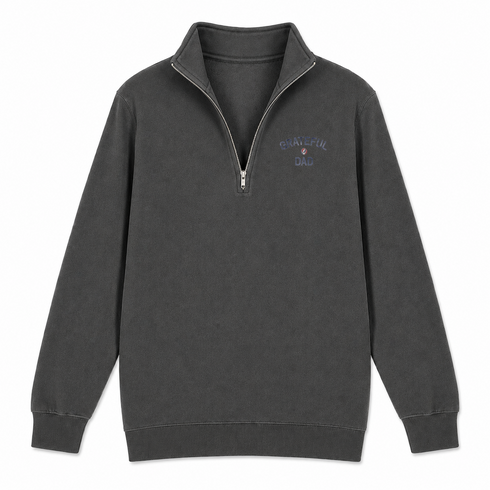 Grateful Dad Distressed - - Life is dead.® - Premium Grateful Dead Quarter-Zip Pullover - Charcoal - 6