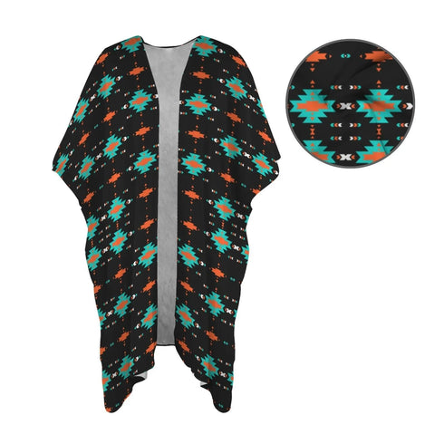 Grateful Dead - Black Turquoise Orange Aztec Duster Kimono Coverup - StealieShop