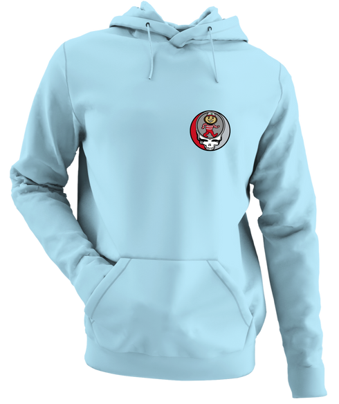 Ohio State University Dancing Buckeye Stealie - Premium Grateful Dead Left Chest Hoodie - Light Blue - 1