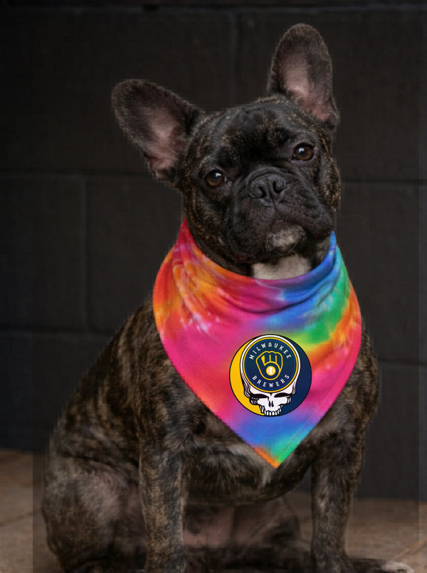 Milwaukee Brewers Stealie Grateful Dead Dog Bandana - Fits Most Dogs